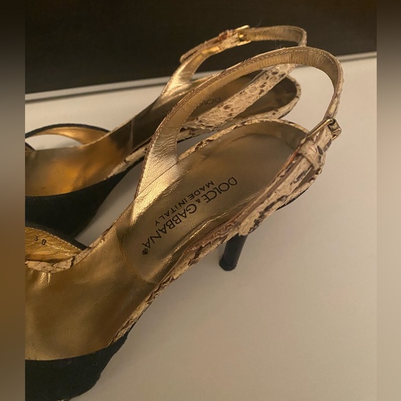 Dolce & Gabbana Black Fabric Leather Sandal Shoes Slingback 38 3" Inches - Picture 5 of 10